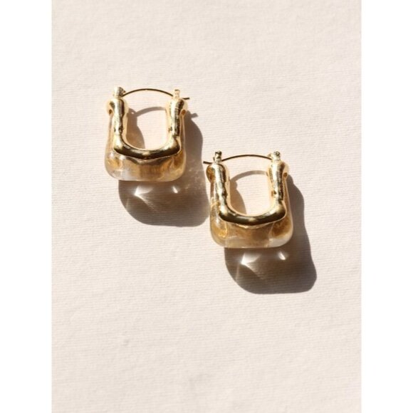 14K Gold Filled White Resin Earrings - Picture 3 of 7